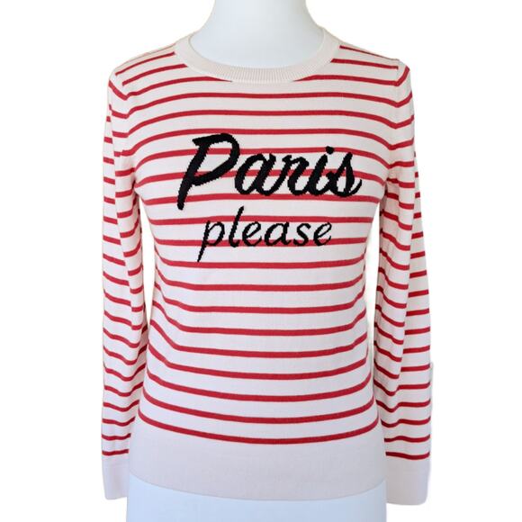 BANANA REPUBLIC Red Striped Paris Please Crewneck Sweater Size Small Fitted - Picture 2 of 8